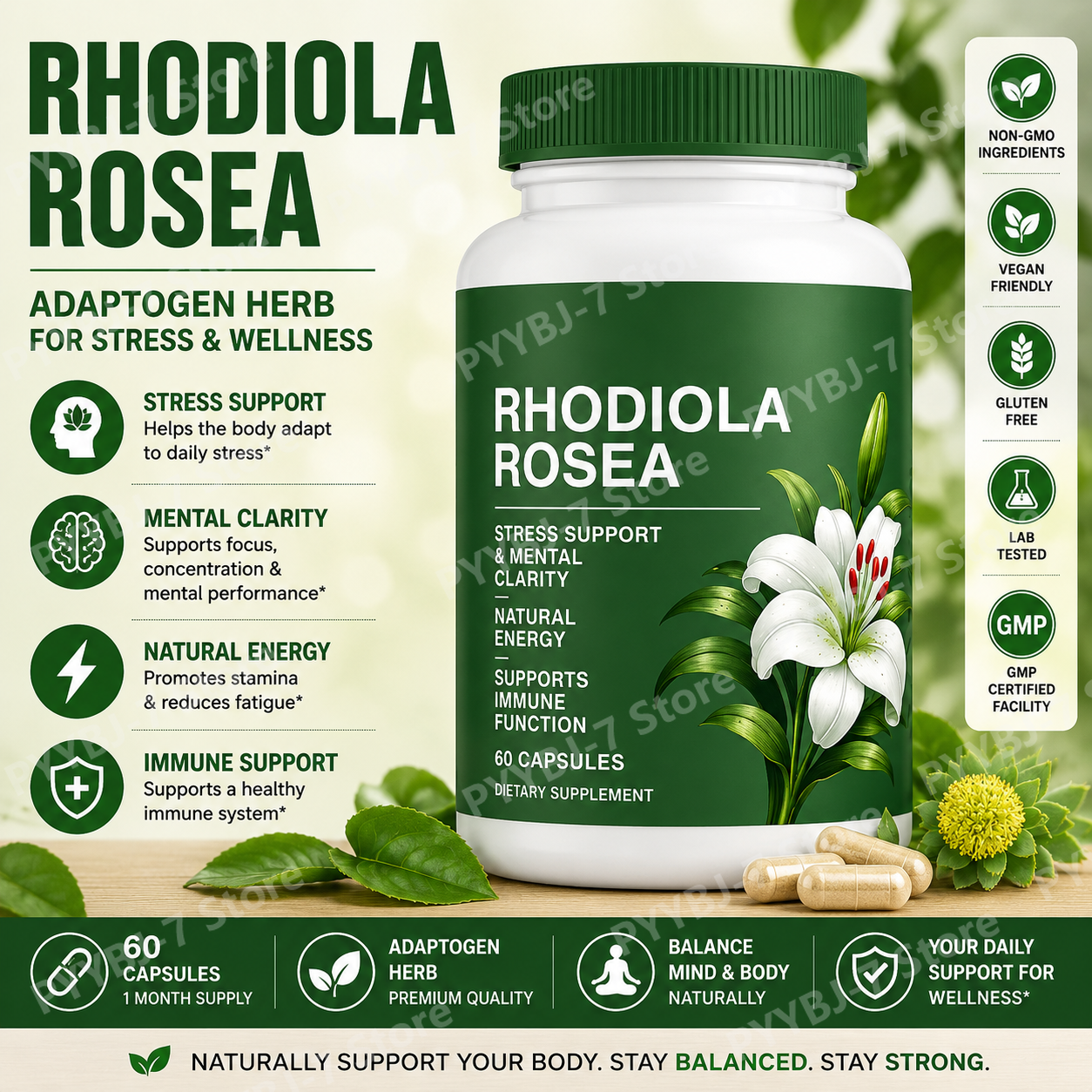 Rhodiola Rosea Capsules 500mg, - đánh giá và giá Herbal Wellness For You